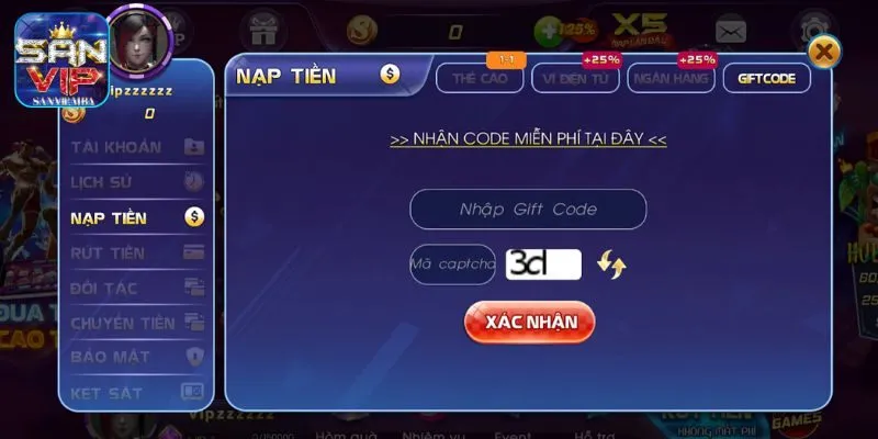 Giao dịch nạp tiền SANVIP linh hoạt qua tài khoản chuẩn xác